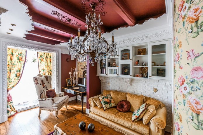 stylish living room with beams