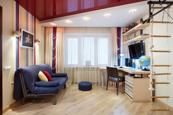 two-level ceiling made of plasterboard and stretch ceiling