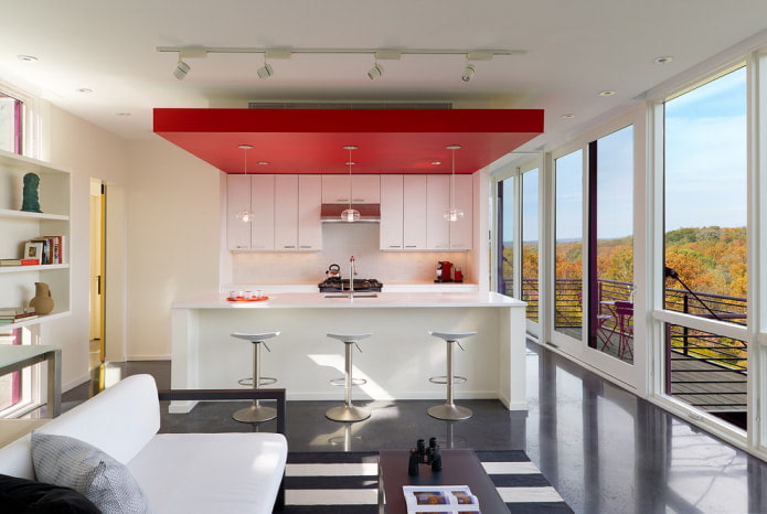 ceiling with a niche and panoramic windows