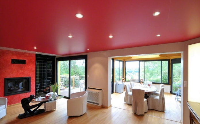 satin ceiling with spotlights