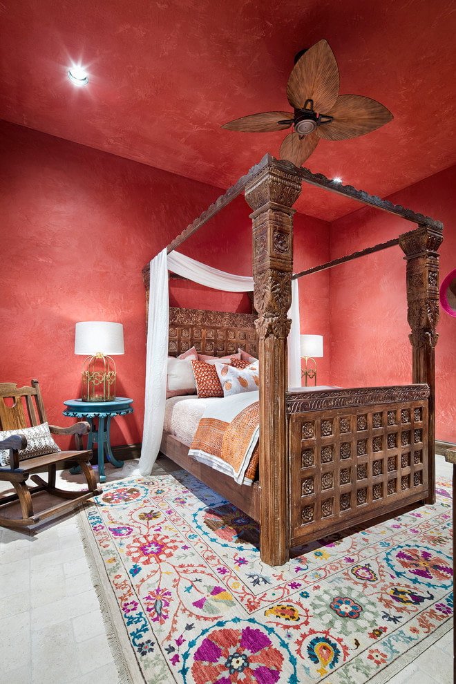 red plaster on the walls and ceiling