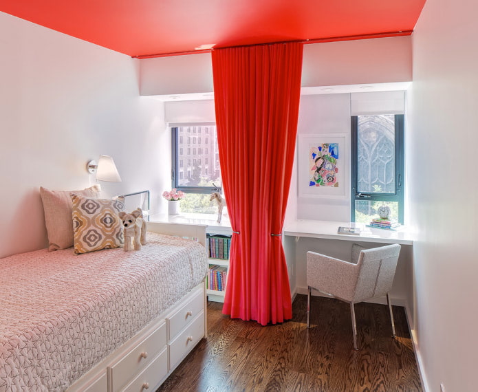 satin ceiling in a children's room with white walls