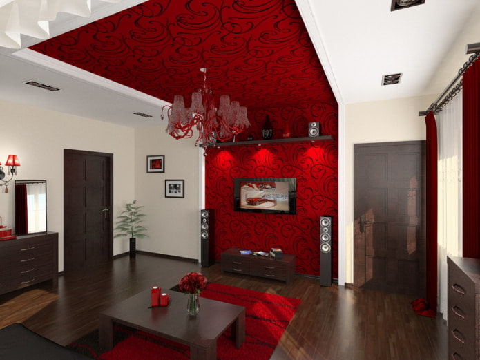 wooden floor with patterned ceiling