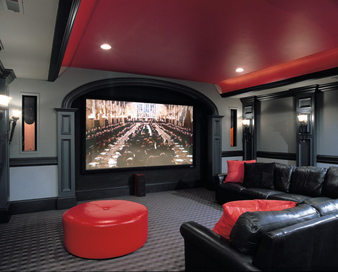 red arch with gray walls and ceiling