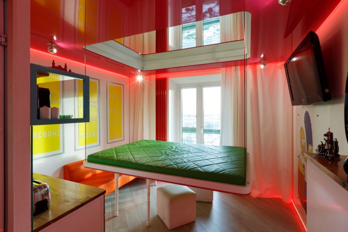 glossy red two-level stretch ceiling