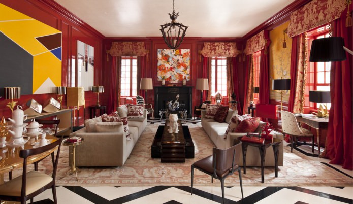 red walls in the living room