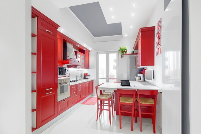 Red and white kitchen
