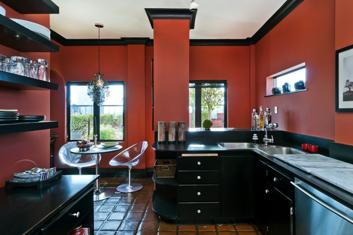 red and black kitchen