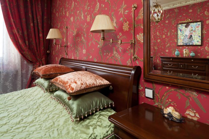 Classic style of an olive-red bedroom