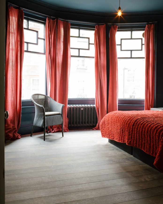red curtains