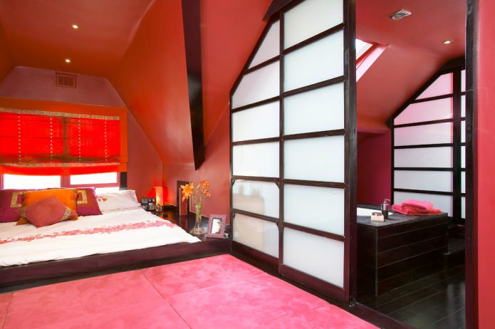 bedroom in red tones 