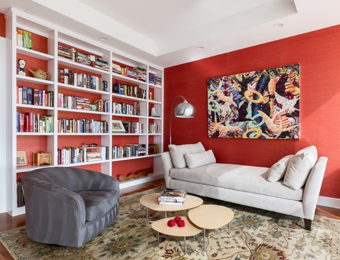 red wallpaper in the living room