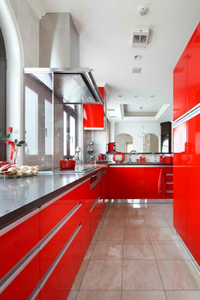 red facades in the kitchen