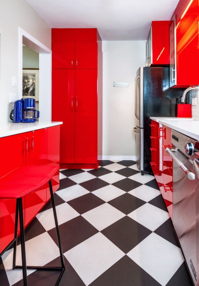 red facades in the kitchen