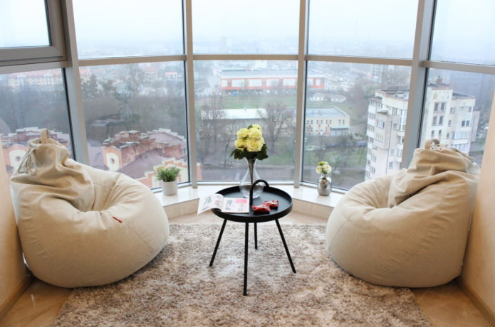 two bean bags on a panoramic loggia
