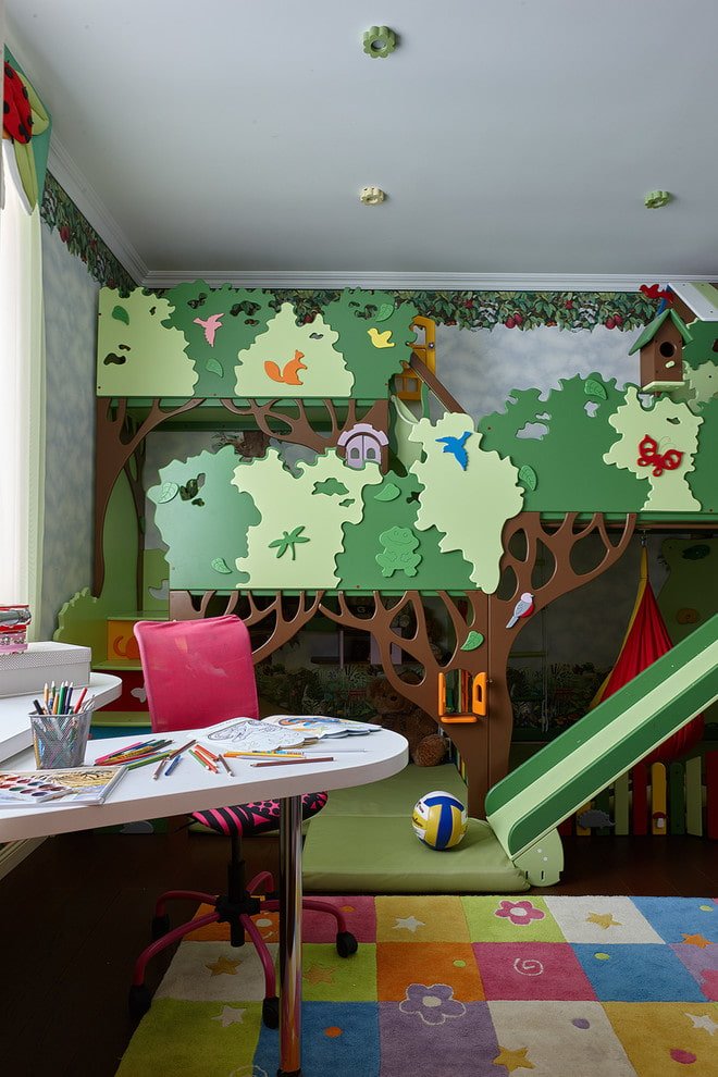 children's room with a slide