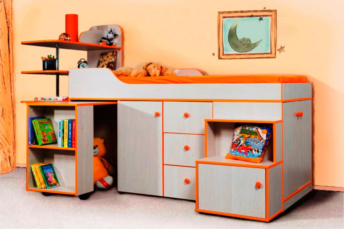 gray children's furniture set with orange edging