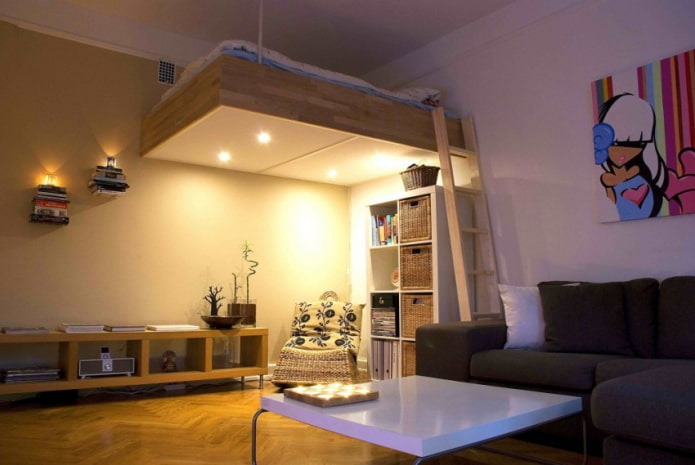 bed under the ceiling with lighting