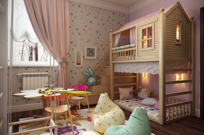 house-shaped bed in a girl's nursery