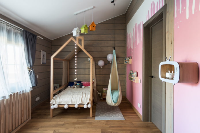 house-shaped bed in a girl's nursery