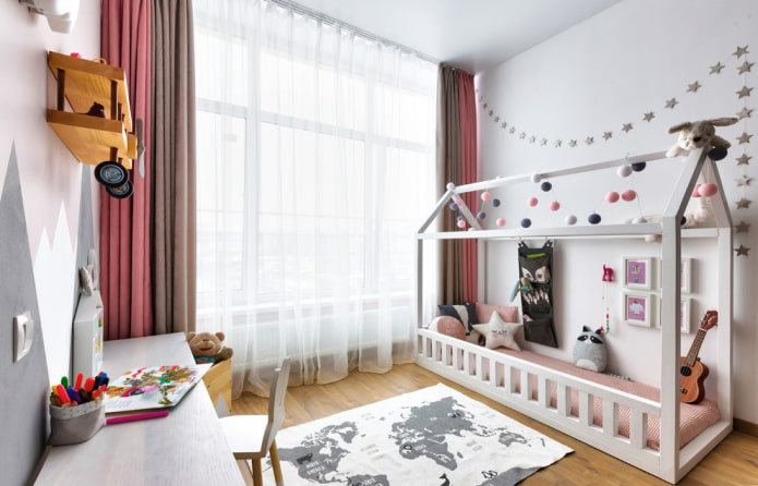 bed in the form of a house in the Scandinavian style