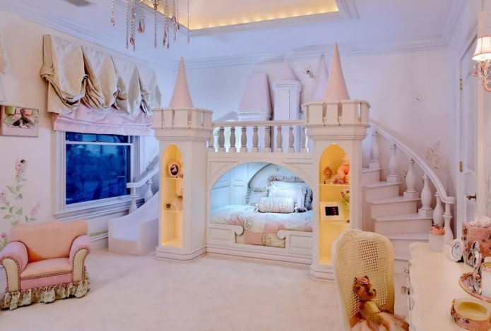 bed in the form of a house in the classic style