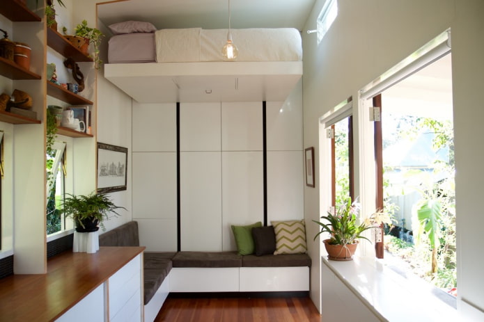 bed under the ceiling in a modern style
