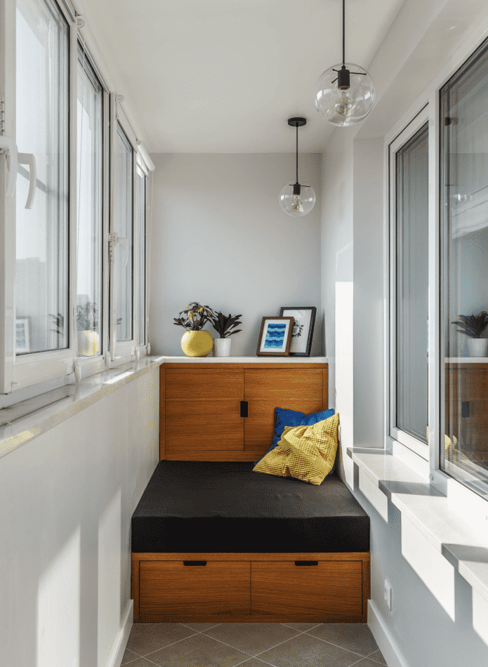 bed on a podium on the balcony