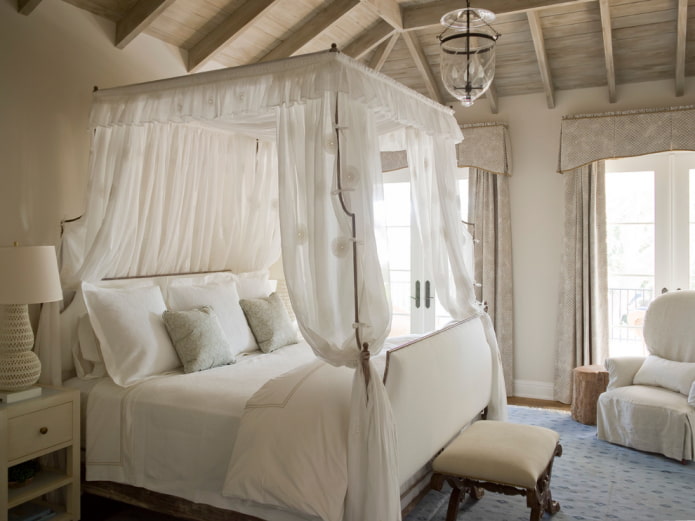 Canopy on a bed made of tulle fabric