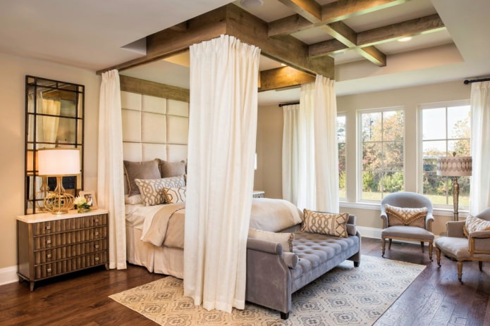Wooden frame on the ceiling for a canopy