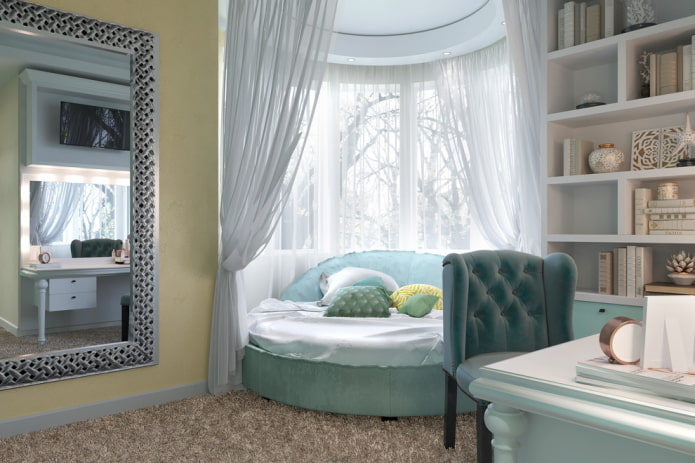 bed in a round bay window