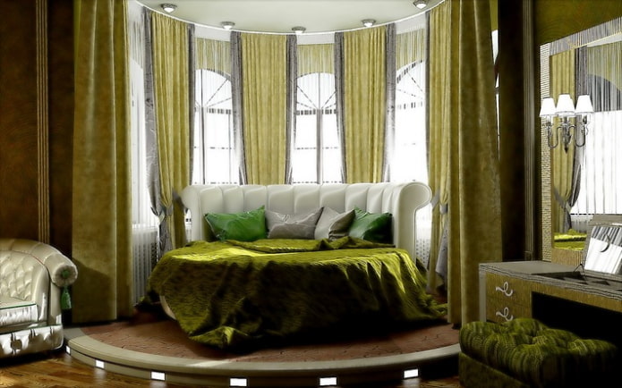 round bed in a bay window