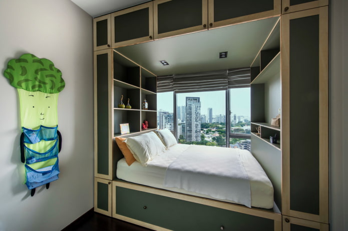 niche with a window in a one-room apartment