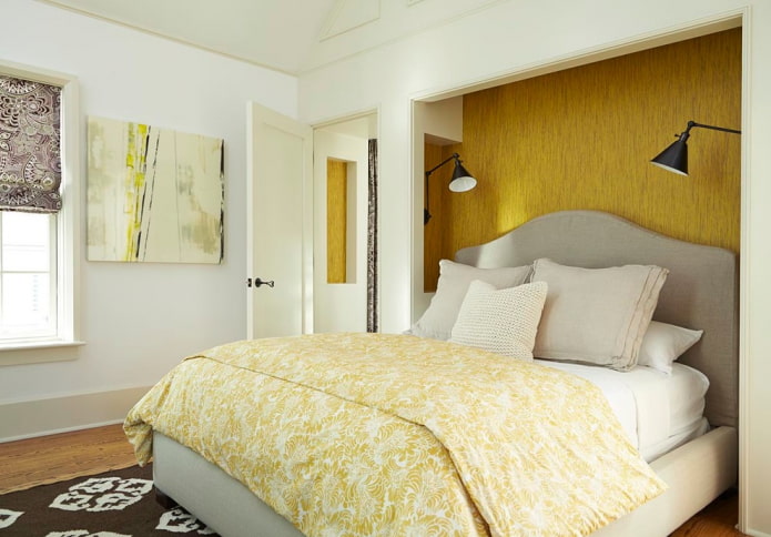 plasterboard niche with a bed in the interior