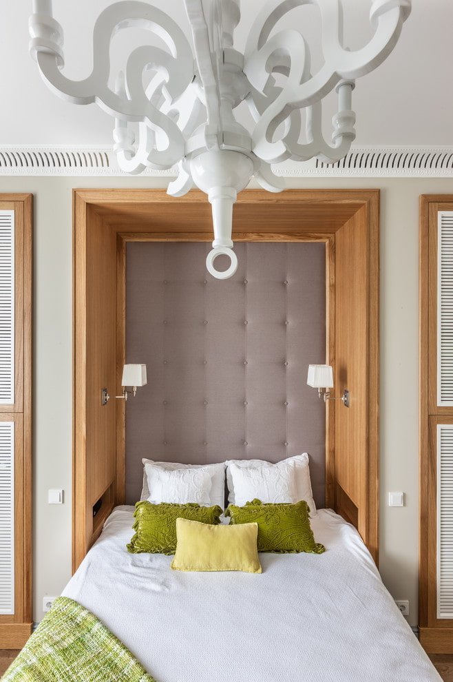 plasterboard niche with a bed in the interior