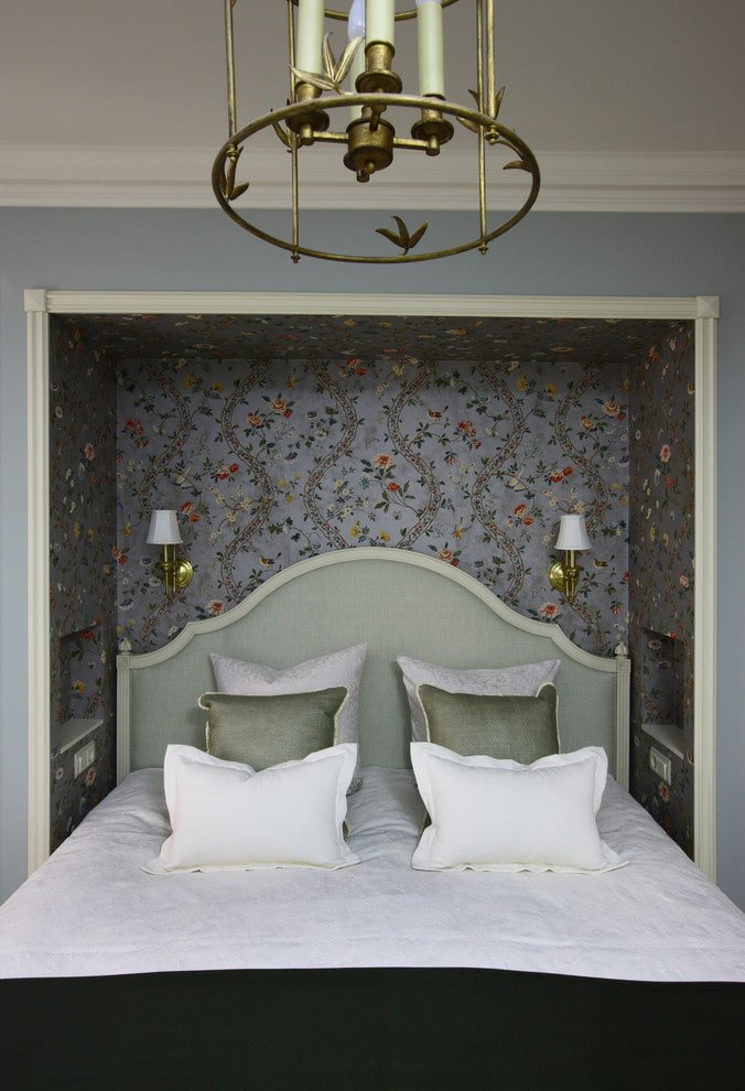 plasterboard niche with a bed in the interior