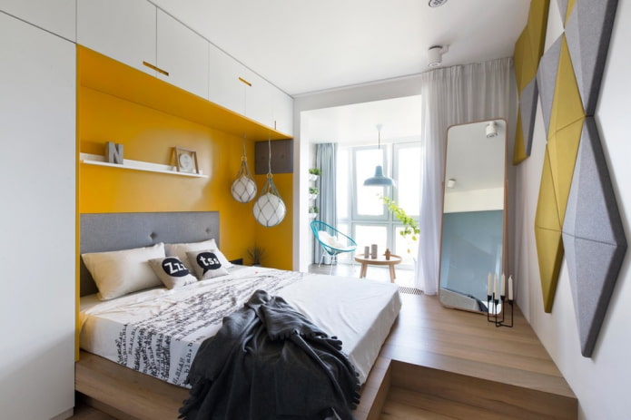 niche with a bed in the bedroom interior