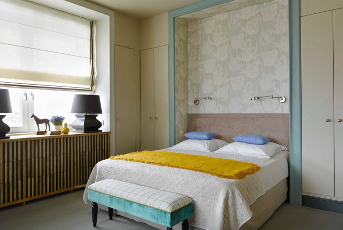 niche with a bed in the bedroom interior