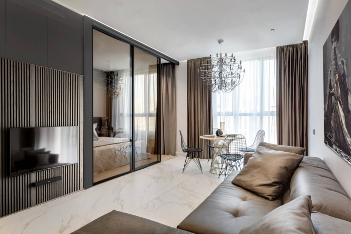 fold-out sofa in a one-room apartment
