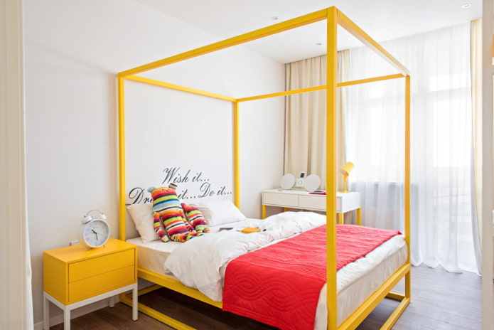 yellow bed in the bedroom interior