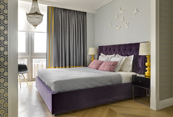purple bed in the bedroom interior