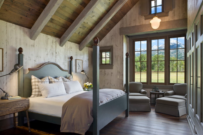 gray bed in the interior of the bedroom