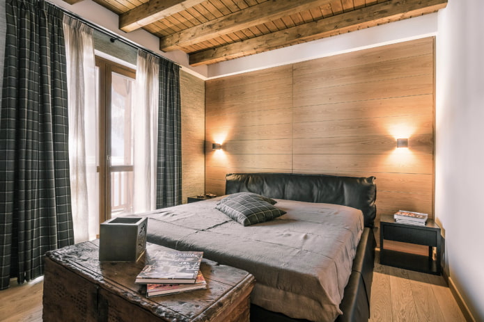 black bed in the bedroom interior
