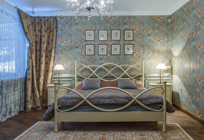 beige bed in the bedroom interior