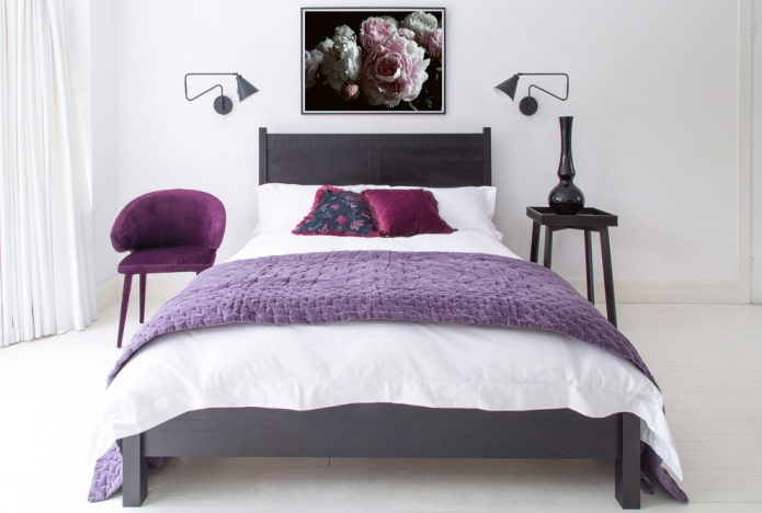 wenge-colored bed in the bedroom interior