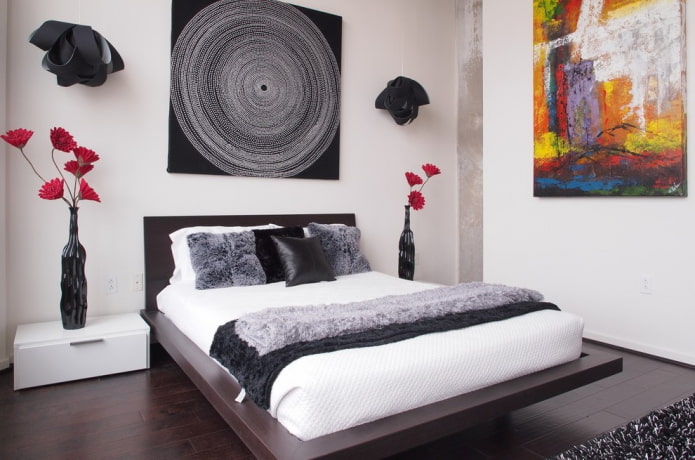 wenge-colored bed in the bedroom interior