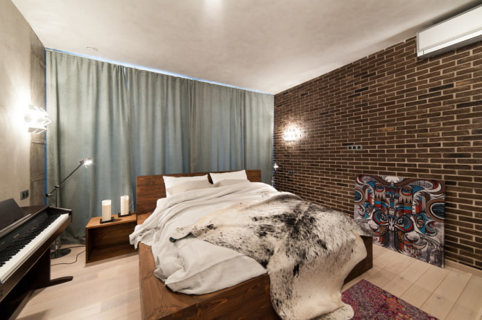 bed in a loft-style interior