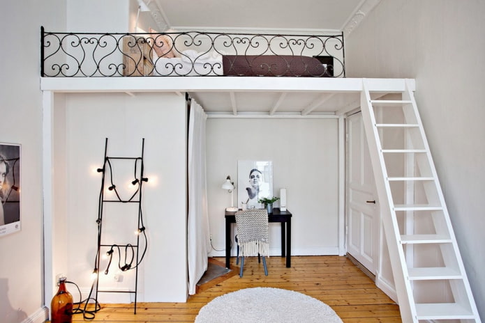 bed on the ceiling in the bedroom interior