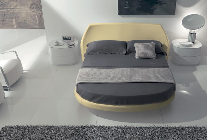 semicircular bed in the bedroom interior