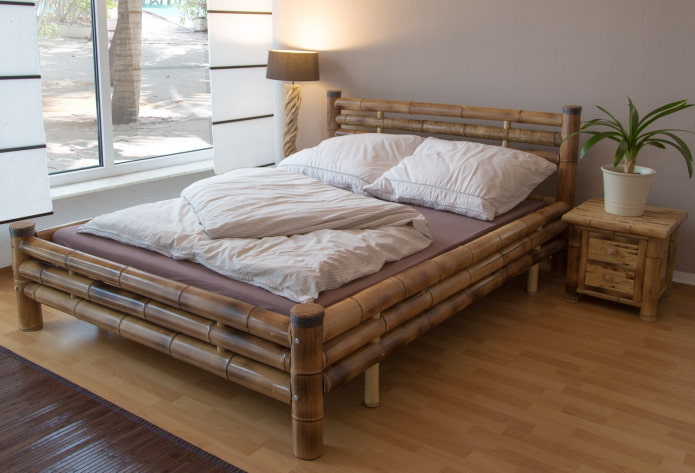 bamboo bed in the bedroom interior